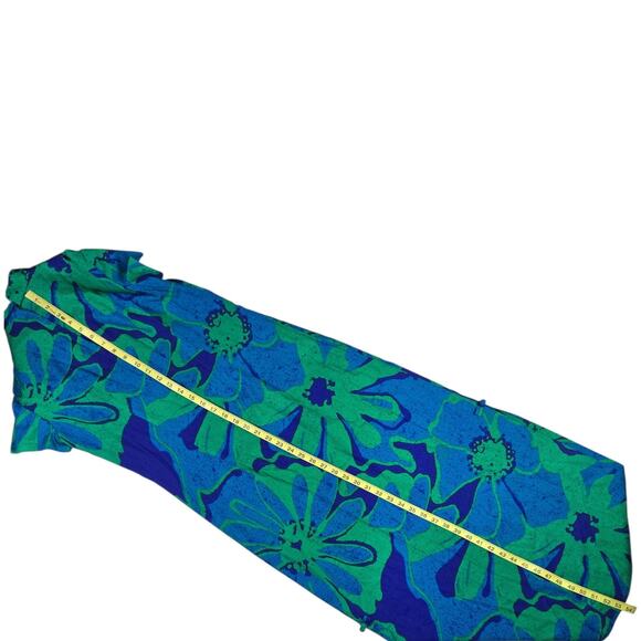 Vintage Liberty House Hawaiian Dress Size 10 Blue Green Floral Maxi Short Sleeve - Picture 6 of 7